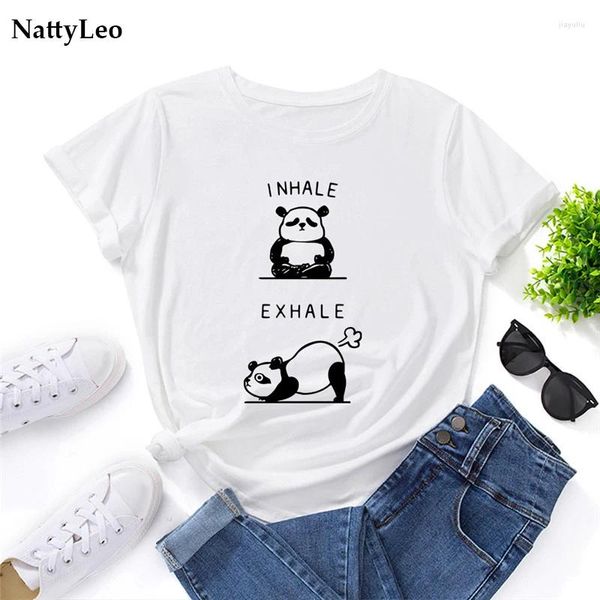 Magliette da donna magliette per donne per donne divertenti maglietta con stampa panda in cotone sovradimensionato o collo a maniche corte magliette estivi femme top