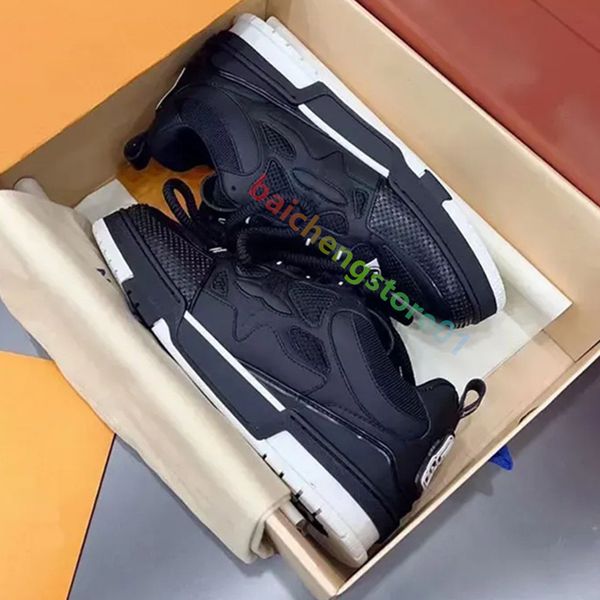 Designer Skate Sneakers Mulheres homens Mesh abloh plataforma de tênis Virgil maxi Sapatos casuais Lace-up Runner Trainer Releved Rubber Genuine Leather Bread Shoe 35-47 J4