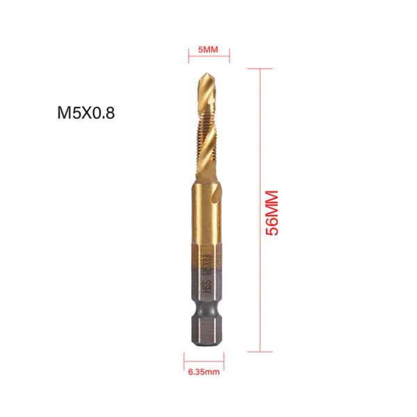 1pc HEX HAK HSS Frea para parafuso Torneira Bits de broca de titânio Máquina de parafuso composto Torneira M3 M4 M5 M6 M8 M10 Ferramentas manuais