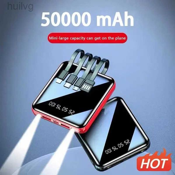 Банки питания сотового телефона 50000MAH Power Bank Mirror Digital Display Экран встроенный шнур мобильный источник питания Компактные портативные аксессуары для мобильных телефонов 2443