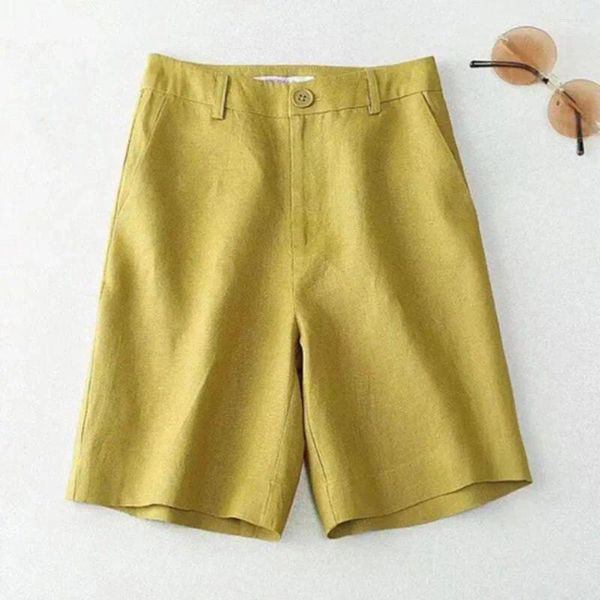 Shorts femininos femininos de verão bolso de bolso de cor sólida joelhos retos diariamente usam ladra de perna larga de cintura larga larga roupas femininas roupas femininas