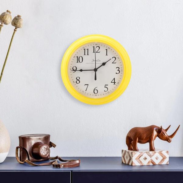 Настенные часы 9 -дюймовые часы желтый декор офиса гостиная украсить круглый пластиковый детский орнамент