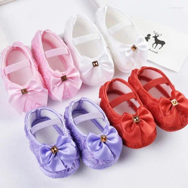 First Walkers Bowknot Baby Girl Scarpe Solid Solle Sole Principessa Anti-Slip Born Crib Footwear Sweet Toddler Moccasin 0-18m