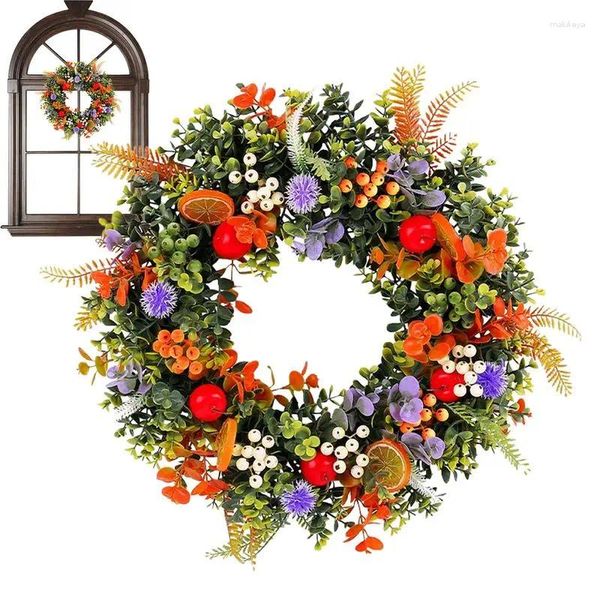 Dekorative Blumen Frühling Türkranz Frontdekorationen Sommer mit Beeren und Blättern für Veranda Home Wall Supplies