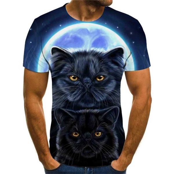 Camisetas masculinas moda moda 3d impressão engraçada gato padrão t camisetas para homens mulheres fofas animais casuais tops y2k o-gola solta plus size size de manga curta 2443