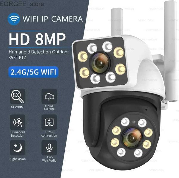 Outras câmeras de CCTV 8mp 5g 4k 1/4pcs IP Wi-Fi Câmera de câmera dupla Screen 8x Câmeras de vigilância de zoom ao ar livre A IA SMART IA Human Detect Audio Y240403