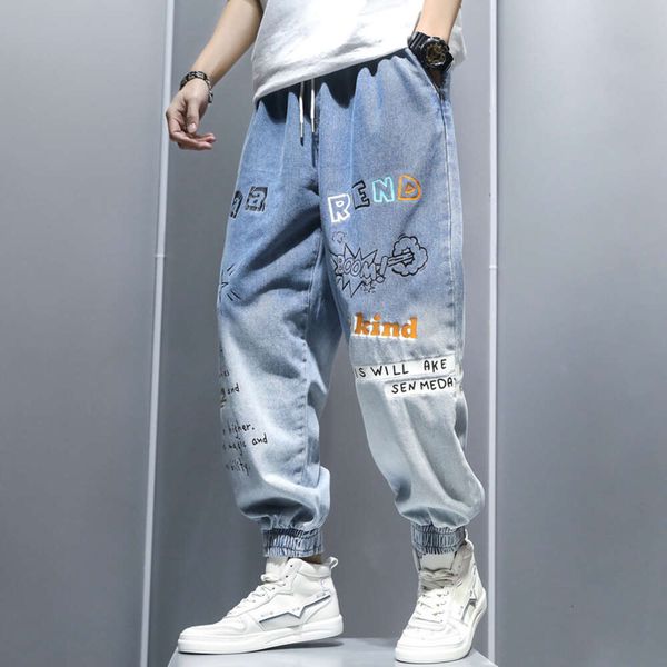 Trendy Brand Winter New Jeans, Herren Hip-Hop-Graffiti-Druck, losen Trend Casual Leggings, Harlan Workwear Hosen