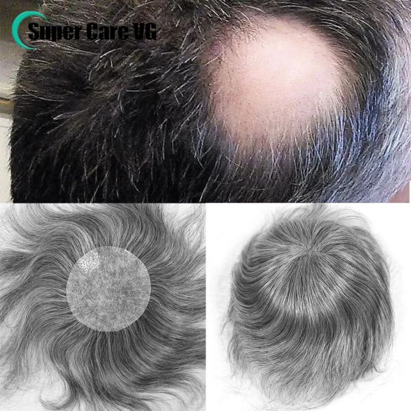 Toupees Grey Human Hair Penas Toupee Men #1B60 Hairpiece Patch invisível sem costura 0,06mm Ultra Fin Skin PU Promesse capilares masculinos