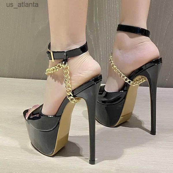 Обувь обувь Liyke Summer 16 CM Super High Heels Sandals Women Fashion Open Toe Chain щинка для лодыжки.