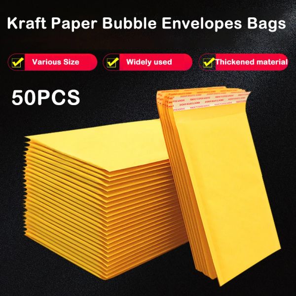 Postalar 50 PCS Kraft Kağıt Kabarcık Zarfları Çantalar Kabarcık Posta Çantası Postalar Yastıklı Nakliye Zarf İş Malzemeleri Çeşitli Boyutlar