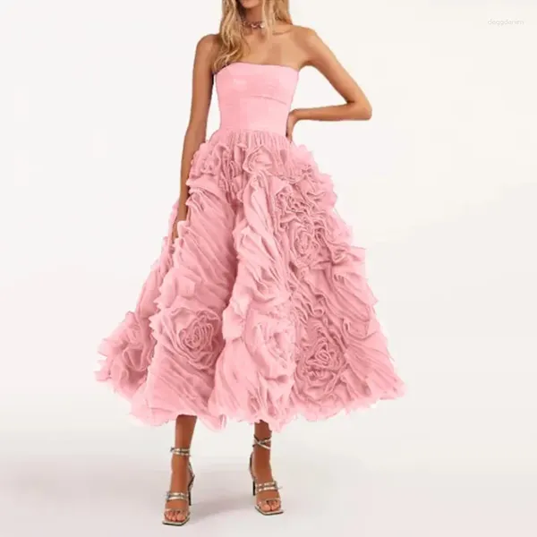 Parti Elbiseleri Aleeshuo Modern A-Line Balo Elbisesi Straplez Sırtsız Dantel Yukarı Çiçek Akşam Elbise Ayak Bileği Uzunluğu ile Resmi Boho Pleat