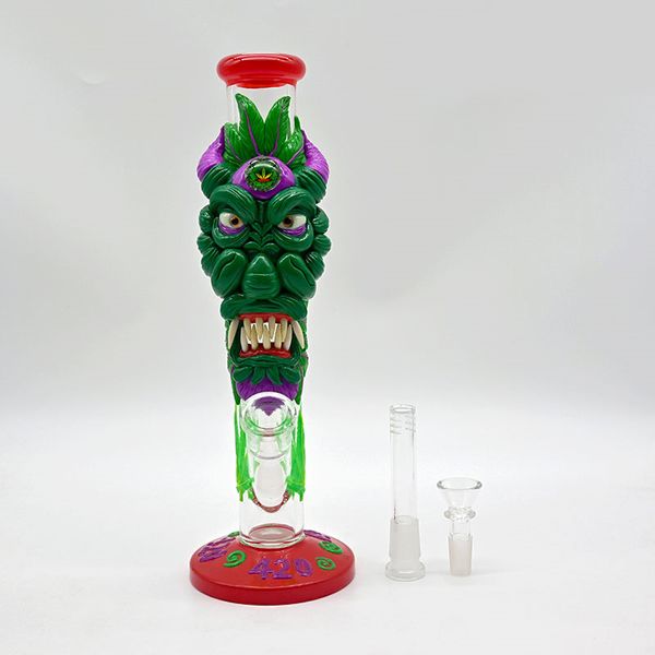 1pc, 11,8in, bong de vidro, brilho em escuro, tubo de água de vidro de borossilicato, cachimbo de vidro, pintura à mão, argila polímero Item de fumante de vidro fofo, decorações de casa, acessórios para fumantes