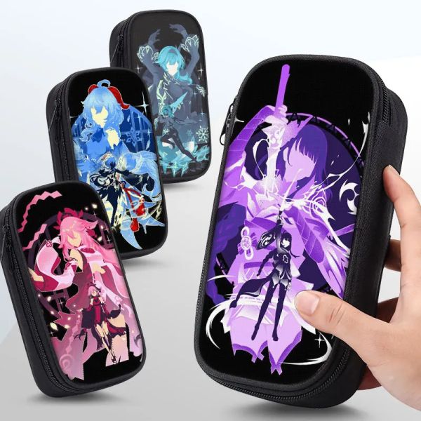 Sacchetti 21 cm x 10 cm Case di matite borse Genshin Impact Beelzebul Xiao Klee Anime Character Video Game Canvas Kawaii Nuova cancelleria