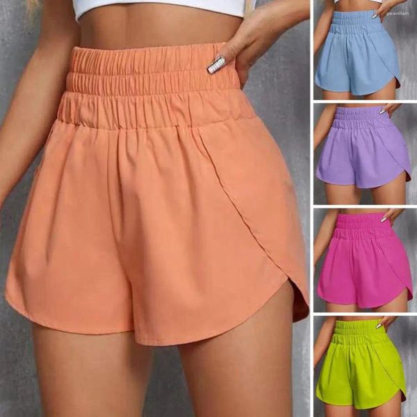 Shorts femininos mulheres verão esportes alta cintura elástica solta macia rápida seca respirável split hem senhora jogging goma mini