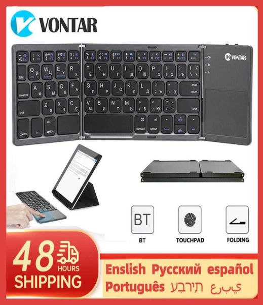 Keyboards Klappende Mini Wireless Bluetooth Keyboard EnglishrussianSpanisharabichEBrewPortugues mit Touchpad für Windows Andro3096870