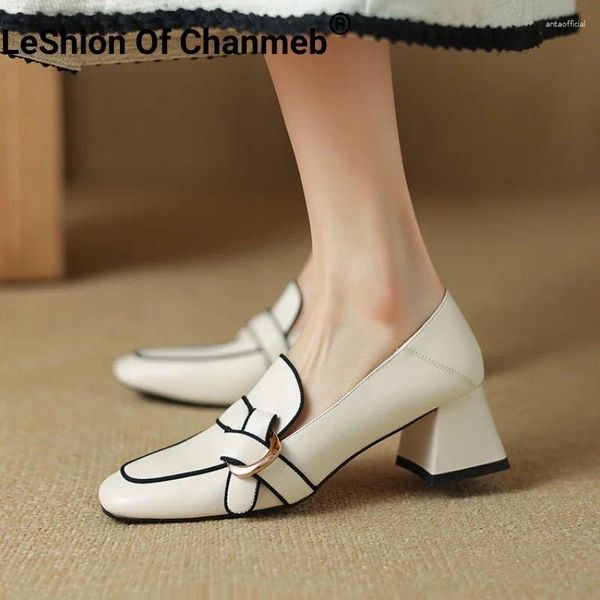 Отсуть обувь Leshion of Chanmeb Женщины подлинная кожаная средняя каблука