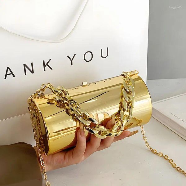 Depolama Çantaları Üst düzey Lüks Kadın Parti Akşam Tasarımcı Zinciri Silindir Elçisi Çantası Altın Gümüş Gümüş Akrilik Ruj Çanak Çantalar