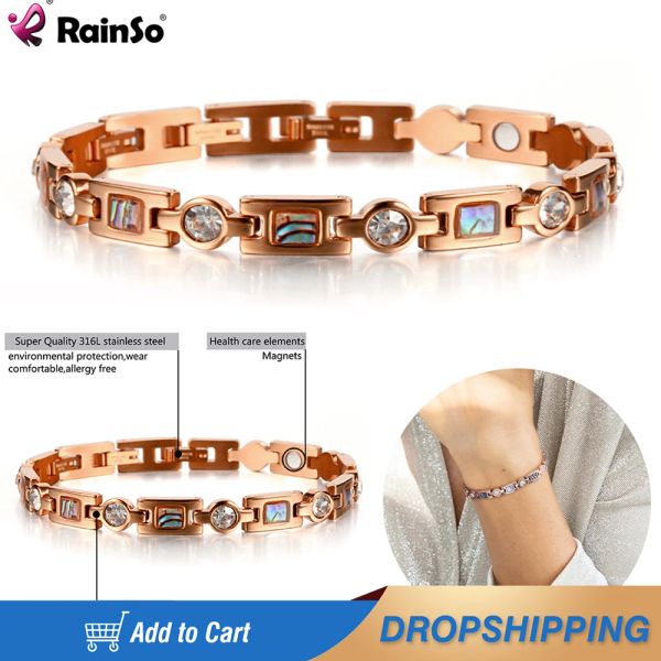 Strands Rainso Sonte de aço inoxidável de luxo Pulseira de mulher com pulseira de ímã Viking Cadeia de assistência médica Link Sleep Aid Bracelets de mão feminina