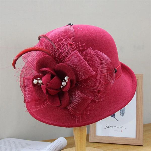 Boinas chapéus formais para mulher Casual Fisherman Basin Cap Bowler Hat Hat Feminino Autumn e Winter Flowers Round Top Caps