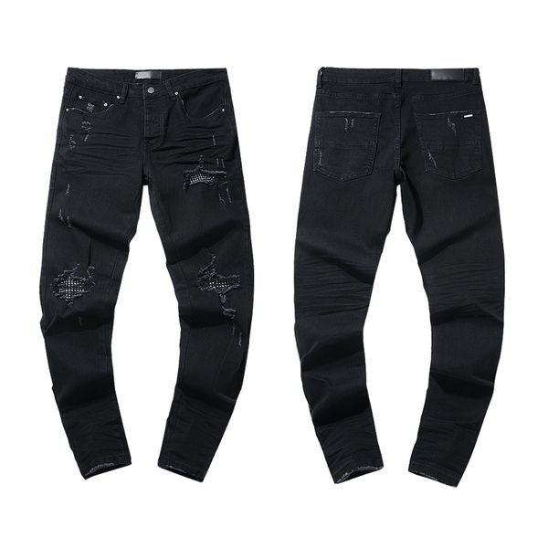 Tasarımcı Erkek Kot pantolon Moda Moda Mor Brand Trends Sıkıntılı Siyah Yırtıcı Bikter İnce Fit Motosiklet Sweatpants