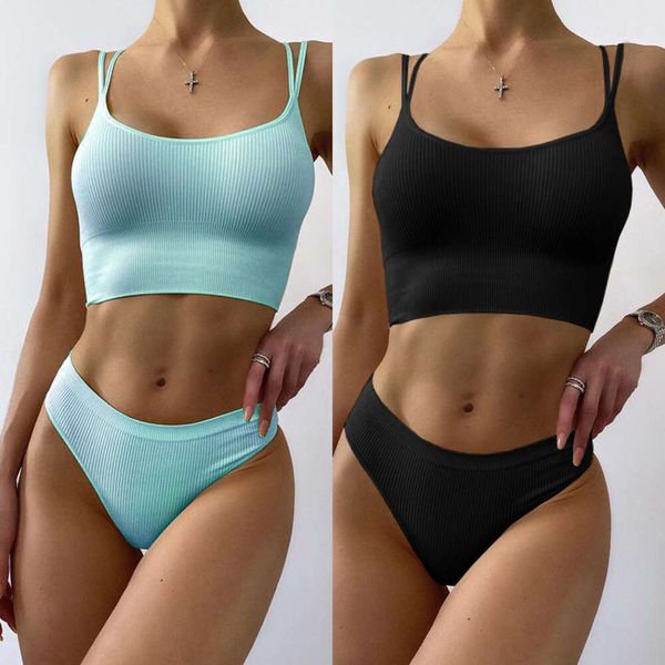 21 Eastman New Solid Thread Fabric Fabric Suspender Bikini feminino