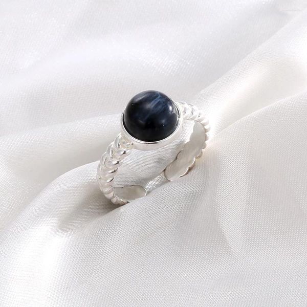 Rings Cluster Rings Hoyon's S925 Sterling Sterling Natural Round Black Black Women's Ring Wedding Jewelry's Open Gift Belt Certificate