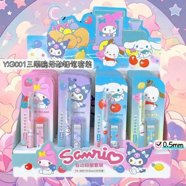 Bleistifte neue 24 Karten Boxed Melody Kuromi Cinnamoroll Pochacco Mechanischer Bleistift Eraser Set 0,5 mm Automatisch Bleistift Schreibwaren Großhandel