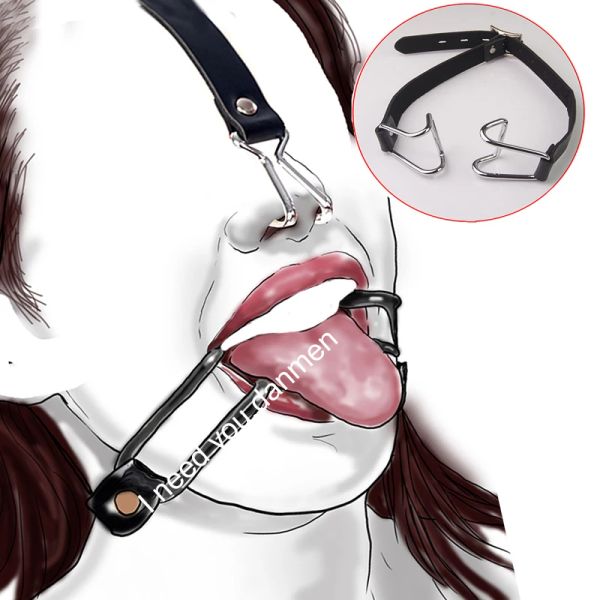 Produkte Edelstahl Spinnenring Gag BDSM Bondage Nase Mund Haken Spreizende Leder -Kabelbaum -Sexspielzeug für Paare Beschränkungen