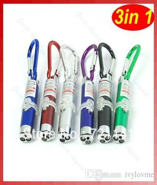 Urlaubslichter 3 In1 LED Mini Taschenlampe Aluminiumlegierung Taschenlampe mit Carabiner Ring Keyrings Mini Taschenlampe Red Laser Pointer8140325