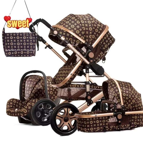 Großhandel Kinderwagen# Brand Luxus Baby Comfortale 3 in 1 Säuglingssatz Set tragbare reversible Hochdesigner Landschaft Baby Carriage Trolley Travel Pram Fashion