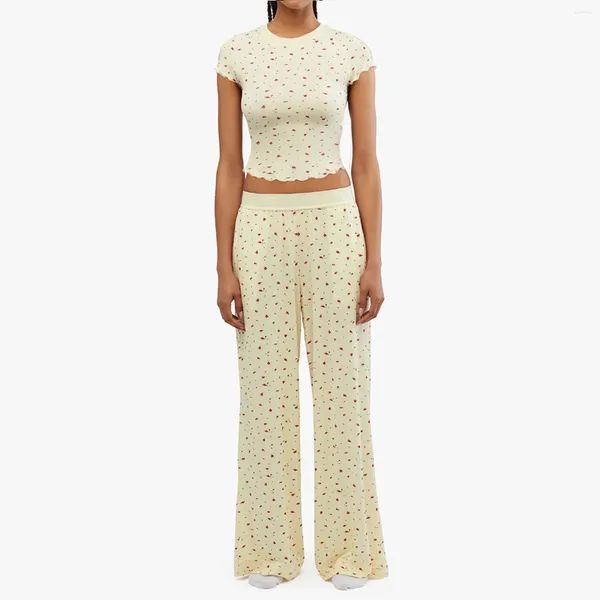 Abbigliamento da casa Gaono femminile da 2 pezzi in pigiama set di pigiami floreali a maniche lunghe gamba larga pantaloni palazzo pantaloni da sonno abbigliamento da sonno