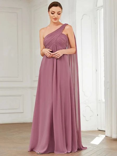 Simples elegante vestidos de noite longo aline um ombro vestido sem alças 2024 baziingaa de chiffon rosa dama de honra vestido feminino 240401