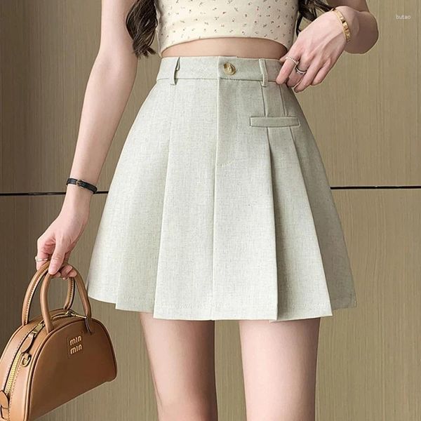Юбки корейская повседневная мода летняя короткая мини -юбка для женщин с высокой талией.