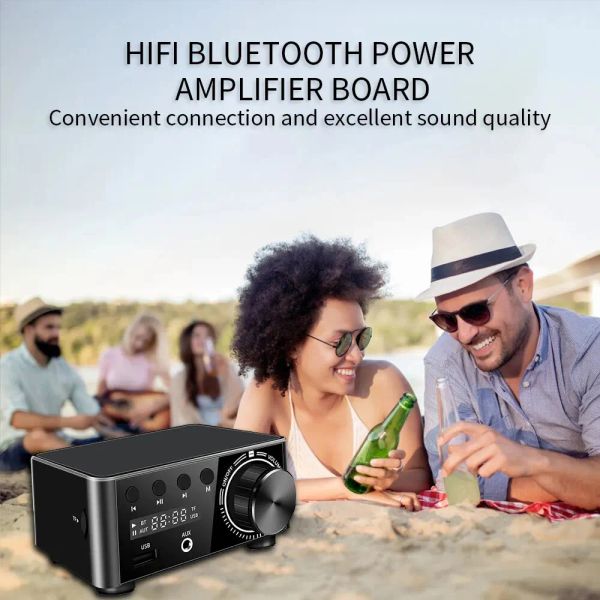 HIFI Bluetooth 5.0 Classe de potência D Mini estéreo TPA3116 Amplificador digital 50W+50W Cartão estéreo em casa Marinha USB/AUX TF Card