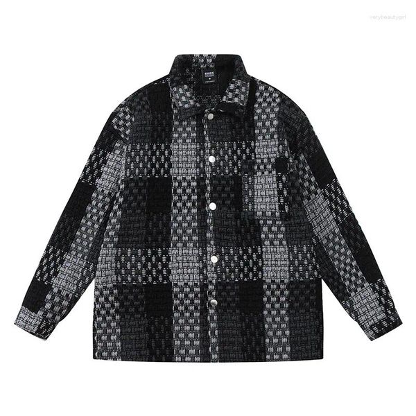 Jaquetas masculinas harajuku retro lã lã xadrez malha fora roupas masculinas tecer colorblock colorblock casual jaqueta casaco casual
