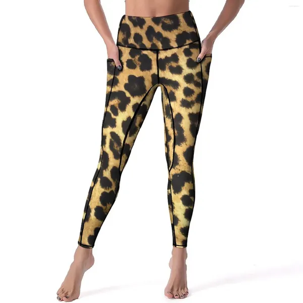 Leggings femininos de ioga gráfica de ioga de leopardo