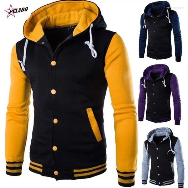 Jaquetas masculinas jacket pulabo Men Hoodie Contrast beisebol use casual slim button cardigan bolso de manga longa parka natal