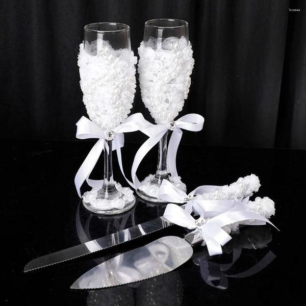 Messer Hochzeitszubehör Kuchenheber-Set Champagnergläser Weinbecher Verlobung Jubiläumsfeier Braut und Bräutigam zeigen Kuchenmesser Schaufel