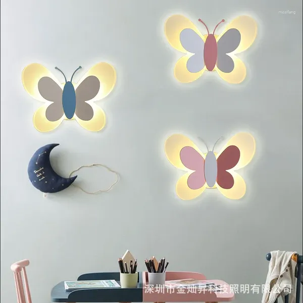 Lâmpada de parede nórdica Butterfly Creative Cartoon fofinho crianças meninos e meninas Bedroom Bedroom