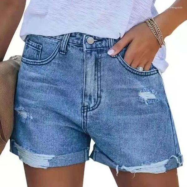 Jeans femininos 2024 estilo europeu e americano verão denim shorts para mulheres artesanais desgastados cintura alta confortável casual