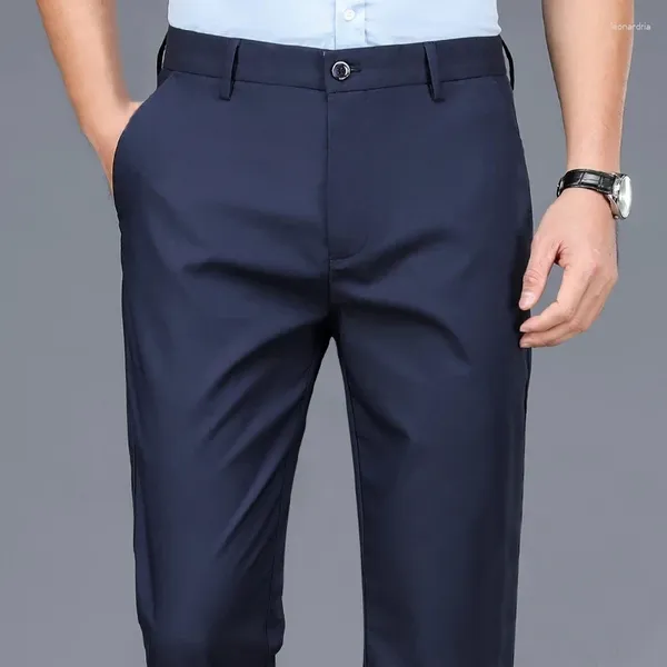 Calça masculina masculina negócios casual moda slim stard versátil terno de escritório de casamento de casamento elasicidade de vestido sólido 40 40