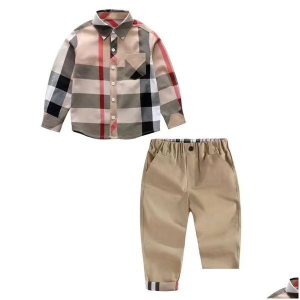 Kleidungsstücke Kinderkleidung Set braune Hemden und Hosen Baumwollmaterial Designer Baby Boy Mode Kleidung Großhandel Kleinkind Jungen Drop ot2td