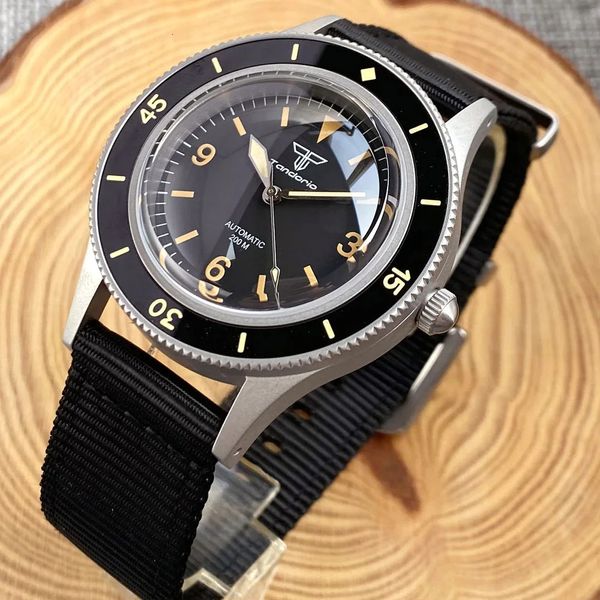 Tauchguoded Sapphire Glass Vintage Fathoms Watch Diver Mechanical Männer S NH35 Orange Handsandblast 240327