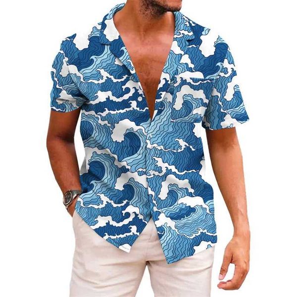 Camisetas masculinas camisa masculina impressa lapela de verão verão havaiano havaiano novo estilo diário férias diárias respiráveis casuais e confortáveis 2443