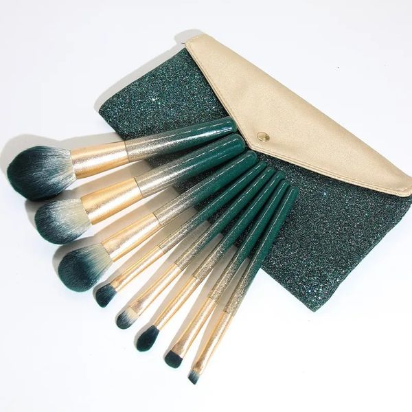 8pcsset Luxury Bling Bling Bling Brush Gradient Green Gold Color for Women Beauty Tool 240403