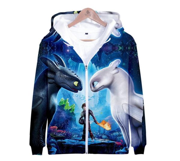 Yeni Unisex Dragon Dişsiz Cosplay Kostümünüz Nasıl Eğitirsiniz 3D Baskı Fermuar Hoodies Sweatshirt Adult3849383