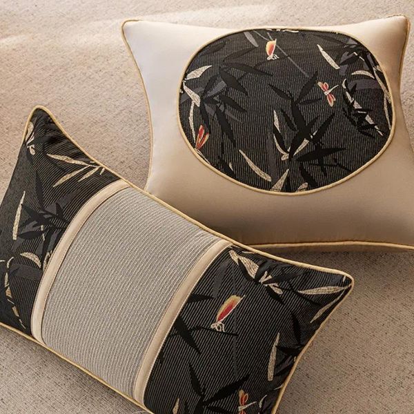 Travesseiros chineses travesseiros de libélula chinês jacquard preto capa de luxo de bambu de luxo para sofá 45x45 30x50 decoração doméstica