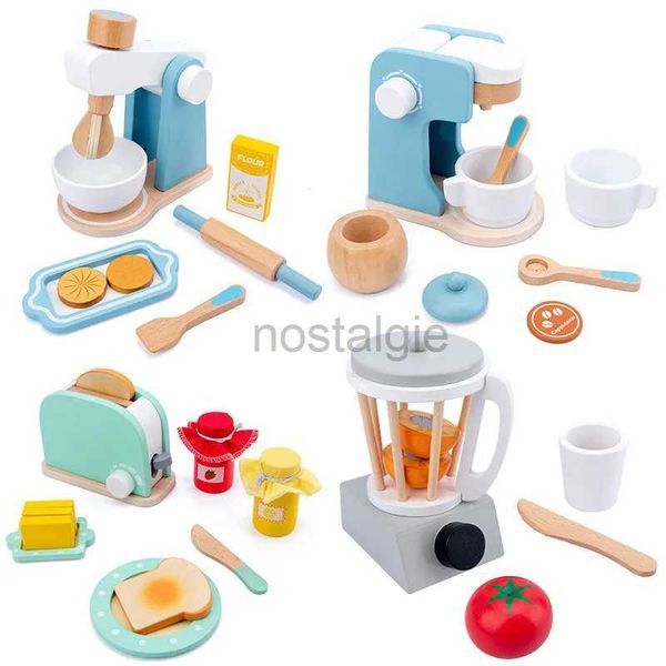 Cucine gioca al cibo giocattoli in legno cucina fingere giocattolo giocattolo simulazione tostapane tostapane macchina da caffè mixer per bambini regalo per bambini 2443