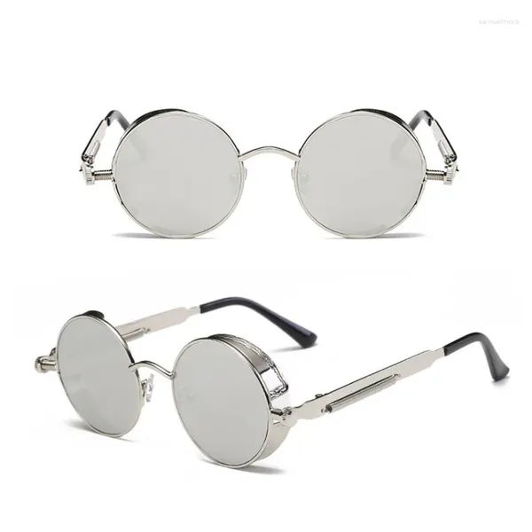 Óculos de sol Foenixsong Fashion steampunk redondo para homens mulheres góticas pretas marrom moldura retro óculos de sol espelhado de óculos de sol
