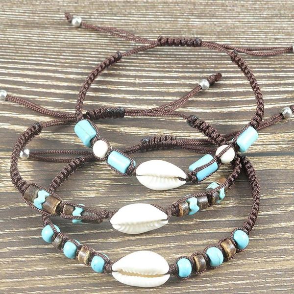 Braccialetti di fascino semplice guscio fatto a mano per donne uomini alla moda turchese in pietra intrecciata intrecciata regali di gioielli da spiaggia